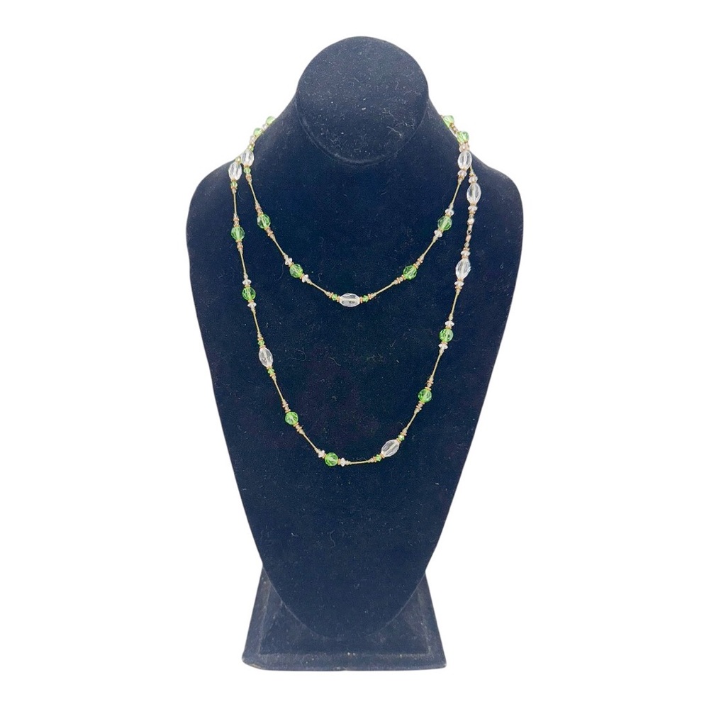 Long Peridot Green CZ Crystal Chain Necklace